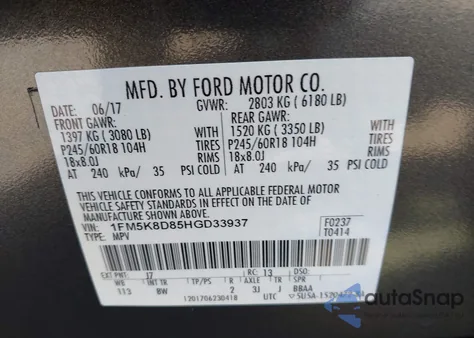 2017 Ford Explorer Xlt z USA, uszkodzony, nr VIN 1FM5K8D85HGD33937
